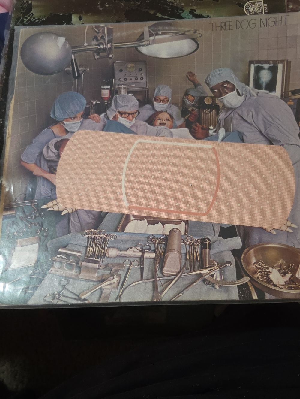 THREE DOG NIGHT "HARD LABOR"Three Dog Night Band Vinyl Album Cover with Bandage.